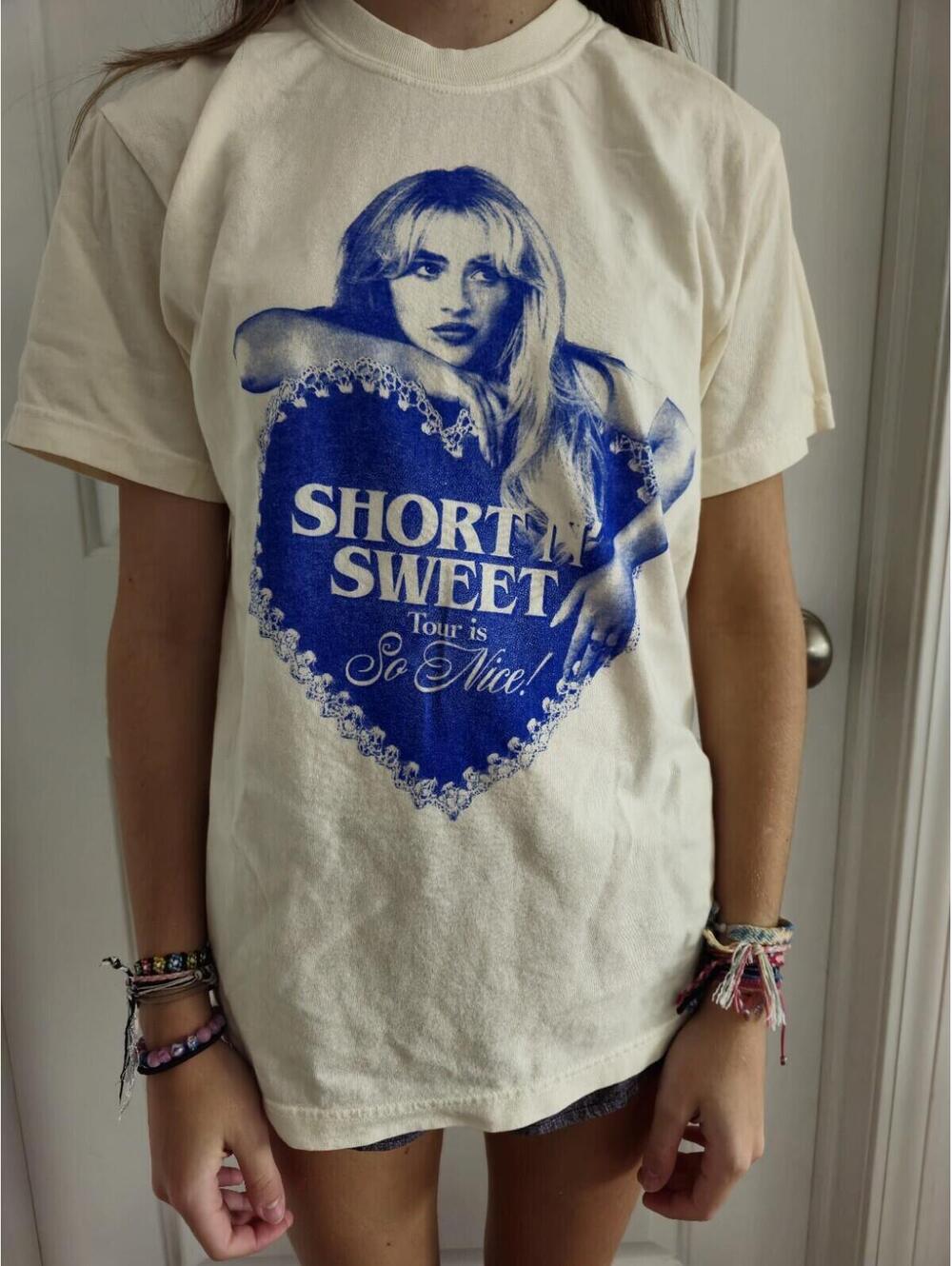 Authentic Sabrina Carpenter Short N Sweet 2025 Tour Shirt Cream Size Small